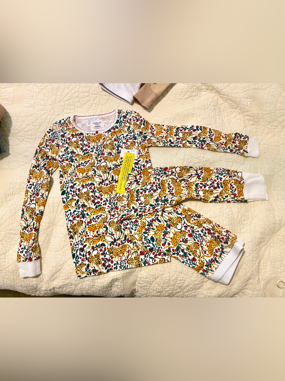Crewcuts White Pajama Set with Yellow Leopard & Red Berry Print